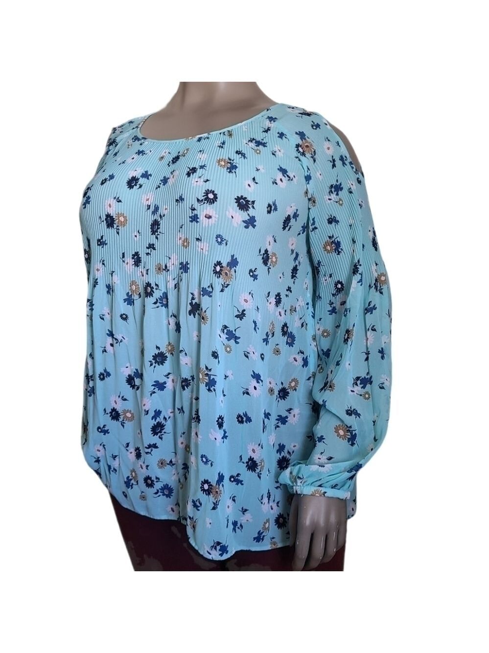 16 - Michel Studio | Sheer Floral Cold Shoulder Blouse